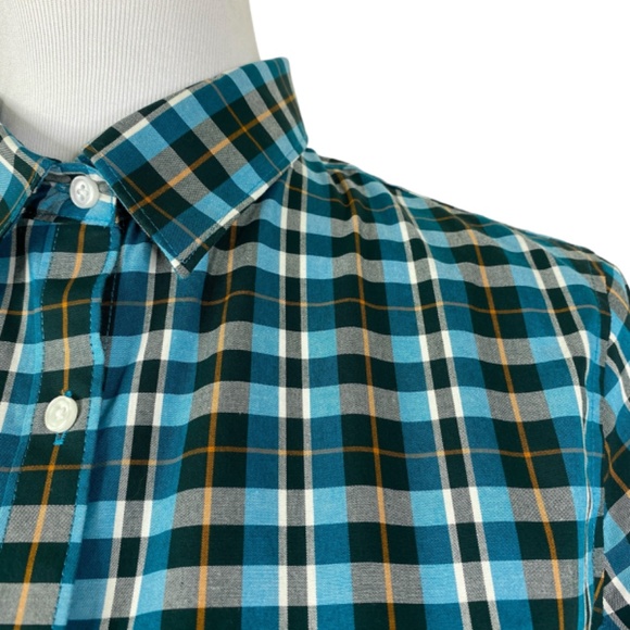 Lands End No Iron Supima Button Down Shirt Sz. 6 Plaid Teal Orange Black - Picture 7 of 11